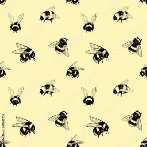 Digital seamless pattern with bee. Design for fabric, textile, packaging and wallpaper 