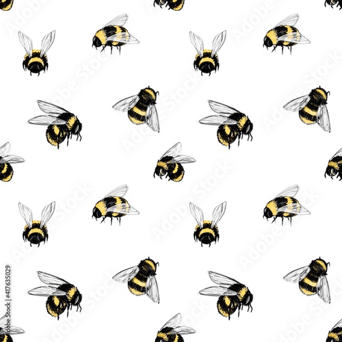 Graphic seamless pattern with bee. Funny design for fabric, textile, wallpaper and packaging  © Valentyna