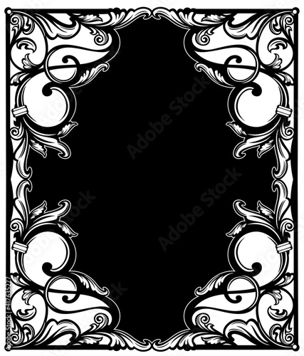 antique style calligraphic floral ornament forming copy space frame -  black and white vintage vector decorative background design