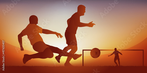 Action de jeu lors d’un match de football avec un défenseur qui tacle le ballon pour dégager son camp et empêcher un adversaire de marquer un but.