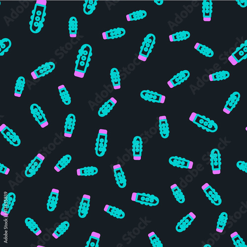 Line Dildo vibrator for sex games icon isolated seamless pattern on black background. Sex toy for adult. Vaginal exercise machines for intimate. Vector Illustration.