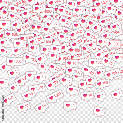 Social media icons. Social media marketing concept. Falling gradient like counter. Top gradient elem