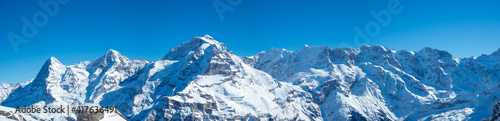 View from Muerren ski region to the famous alpine peaks like Eiger and Jungfrau