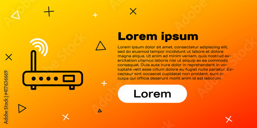Line Router and wi-fi signal icon isolated on yellow background. Wireless ethernet modem router. Computer technology internet. Colorful outline concept. Vector Illustration.