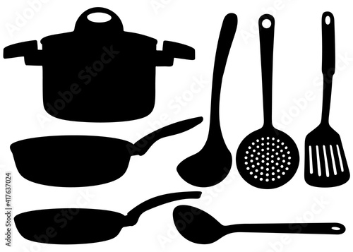 A set of kitchen utensils for cooking. Vector image