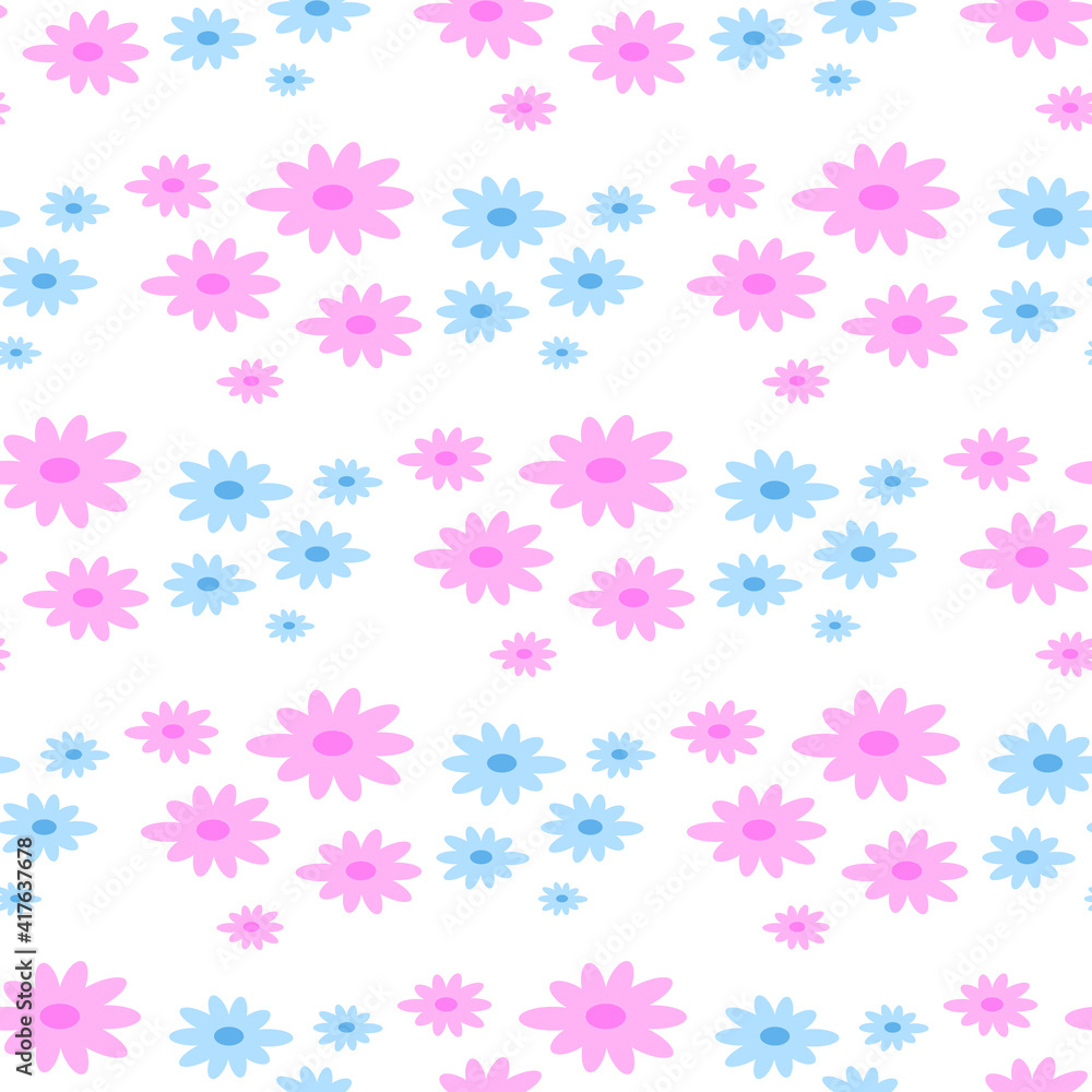 Vector seamless pattern with daisy flowers. Design for fashion, fabric and all prints for children. Childish pattern for newborns.