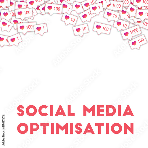 Social media icons. Social media optimisation concept. Falling gradient like counter. Magnificent ab