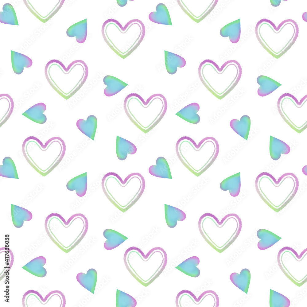 Cute baby seamless pattern for nursery. Rainbow textured hearts for textiles, prints, packaging design Cute baby seamless pattern for nursery. Rainbow textured hearts for textiles, prints, packaging design