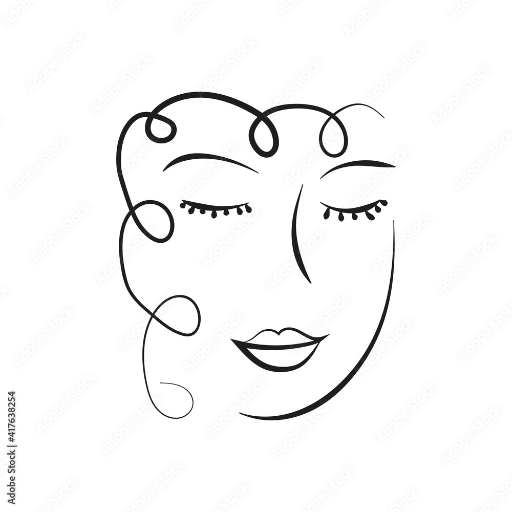 Modern Abstract Face Portrait. Linear Ink Brush. Line Art Current Contemporary Continuous Cubism Painting. Fashion Style Black And White Abstraction Poster Modern Abstract Face Portrait. Linear Ink Brush. Line Art Current Contemporary Continuous Cubism Painting. Fashion Style Black And White Abstraction Poster