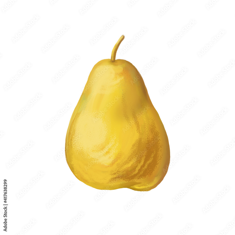 Illustration of a yellow pear. Isolated fruit with texture on a white background