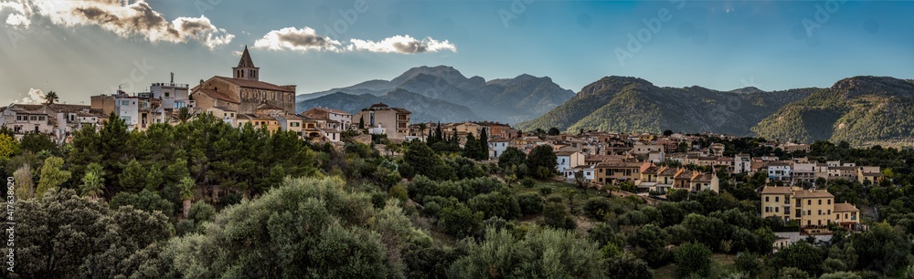 panorama of a village in the  mountains of majorca