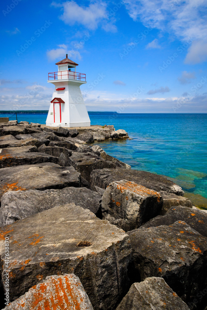 Spectacular white lighthouse in Lions Head, Ontario