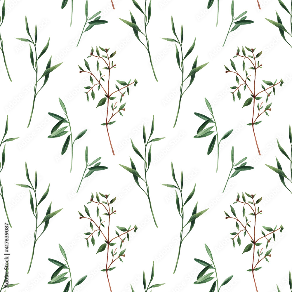 Watercolor pattern with grass blades