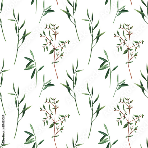 Watercolor pattern with grass blades © a_ptichkina