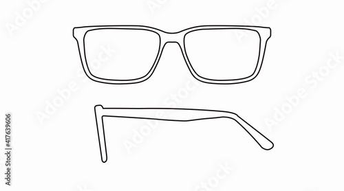 Vector isolated Illustration of a Glasses Frame. Black glasses Frame Front and Side View