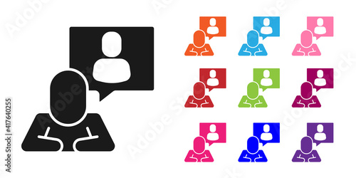 Black Head hunting icon isolated on white background. Business target or Employment sign. Human resource and recruitment for business. Set icons colorful. Vector.