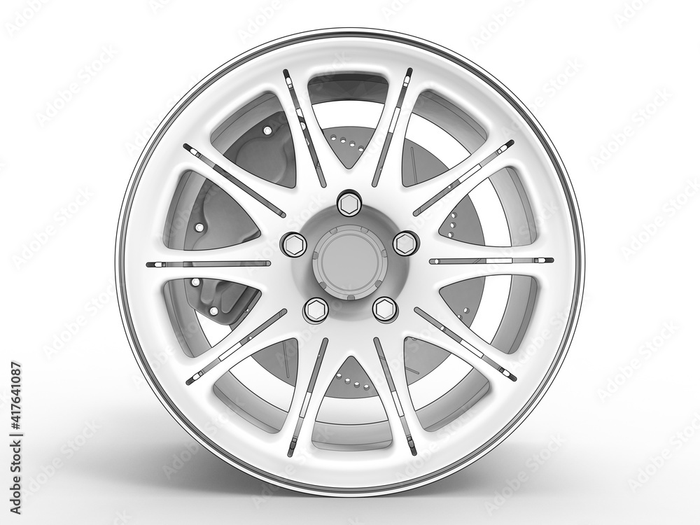 3D render of an aluminum car disc complete with a brake system (sketch) 3D render of an aluminum car disc complete with a brake system (sketch)