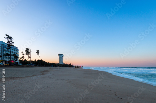 Sunset at Gyeongpo beach in Gangneung, South Korea