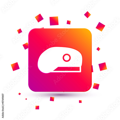 White Military beret icon isolated on white background. Soldiers cap. Army hat. War baret. Square color button. Vector.