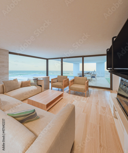 Modern house with a swimming pool, sea view