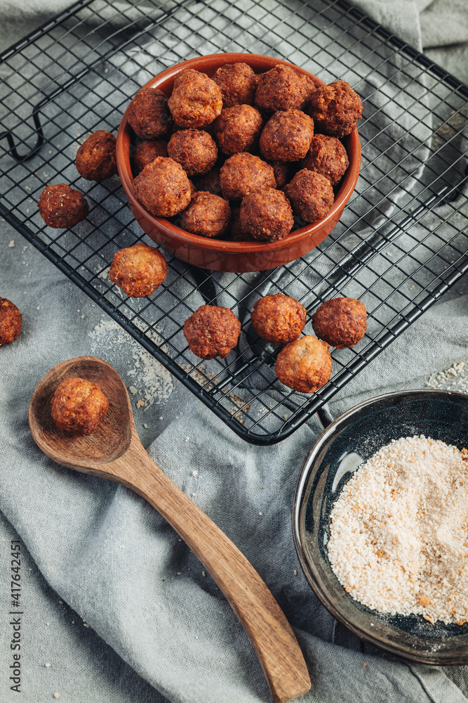 Fried home made italian traditional meatballs Fried home made italian traditional meatballs