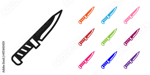 Black Military knife icon isolated on white background. Set icons colorful. Vector.