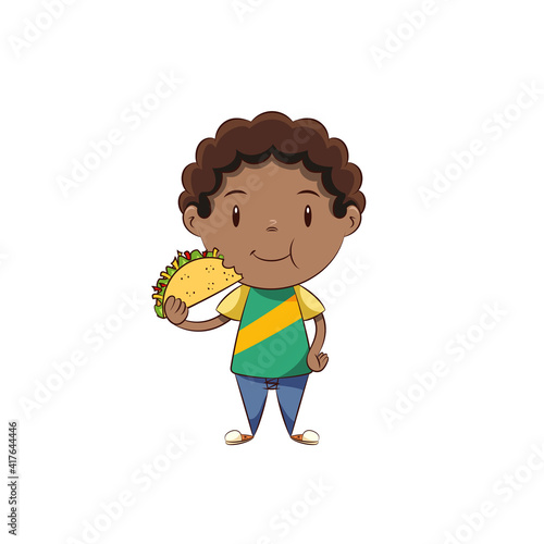 Boy eating taco