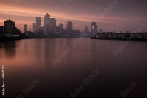 Beautiful sunrise in East London with Canary Wharf in the background. © Jorge Elizaquibel