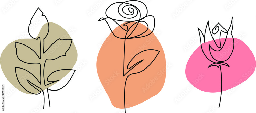 Rose Pattern Line Drawing Rose one line drawing on spot. Artistic Design elements for fashion ...