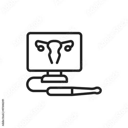 Ultrasonic diagnostic female reproductive system line icon. Outline pictogram for web page.