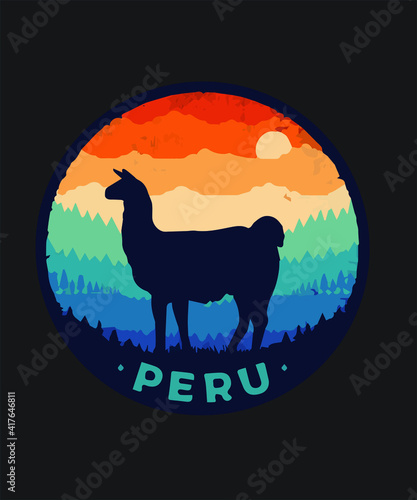 Peru llama moon night vector, icon, image, template graphic design.