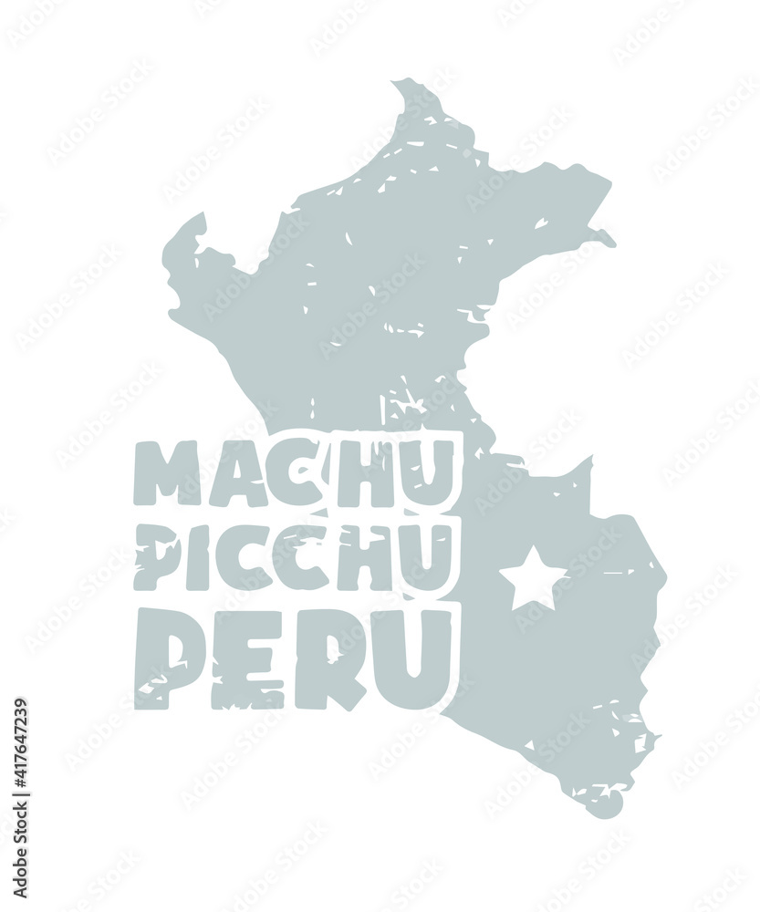 Peru Map Machu Picchu graphic design custom typography vector for t-shirt, banner, festival, mountain, company, logo, tour fun, culture gifts, website, in a high resolution editable printable file.