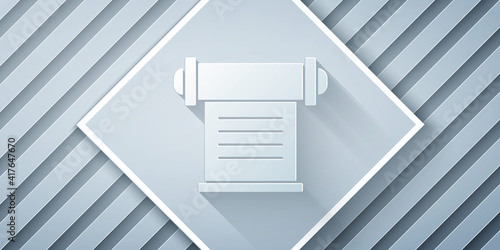 Paper cut Decree, paper, parchment, scroll icon icon isolated on grey background. Paper art style. Vector.