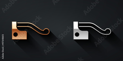 Gold and silver Bicycle brake icon isolated on black background. Long shadow style. Vector.