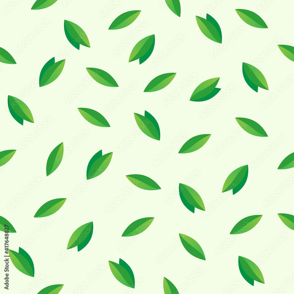 Vector seamless pattern of green leaves randomly arranged on a gentle light green background. Background from leaves. Vector seamless pattern of green leaves randomly arranged on a gentle light green background. Background from leaves.
