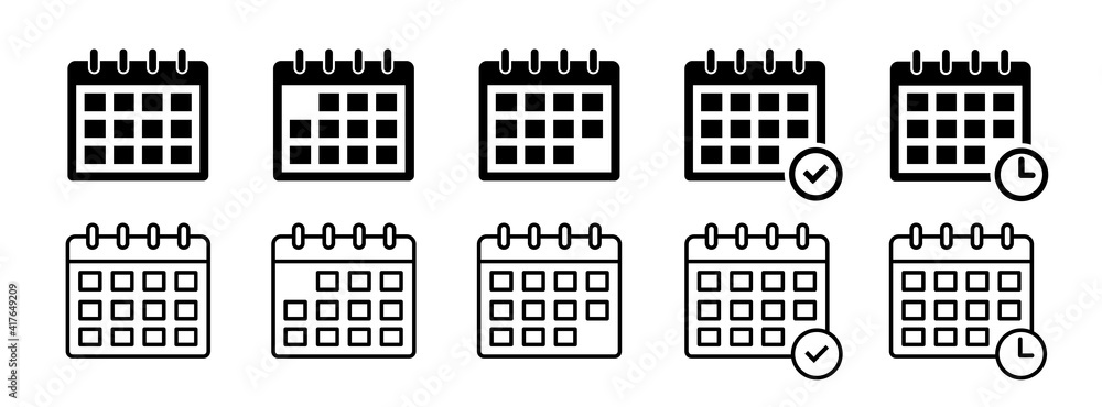 Set of calendar icons. Calendar icon, appointment schedule for apps and websites. Vector illustration. Set of calendar icons. Calendar icon, appointment schedule for apps and websites. Vector illustration.