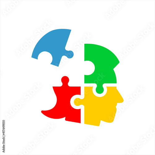 Colorful simple Head Puzzle Mind Design For Education Industry. idea concept vector icon on white background. color editable