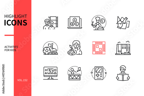 Activities for kids - line design style icons set