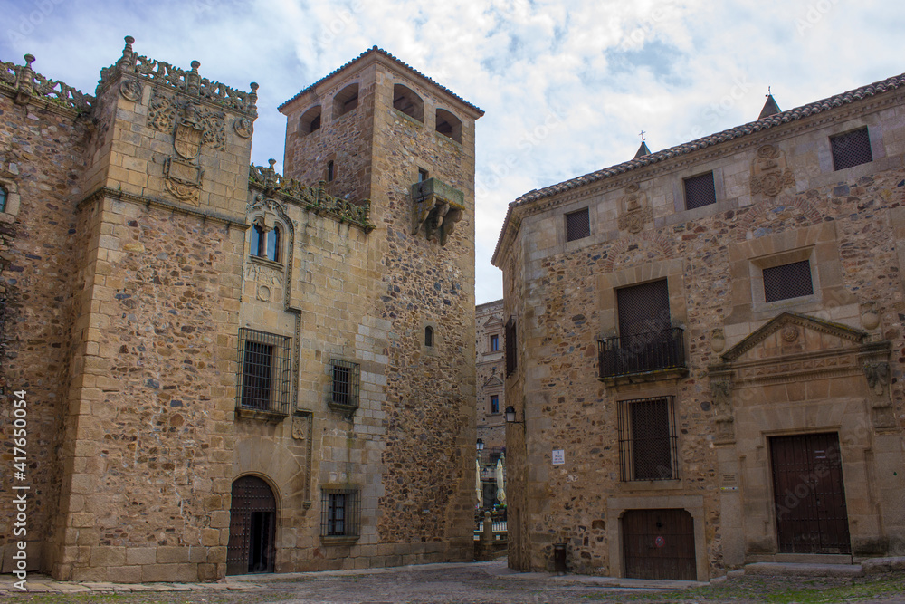 Caceres, Spain. The Palacio de los Golfines de Abajo (Lower Golfines Palace) in the Old Monumental Town, a World Heritage Site
