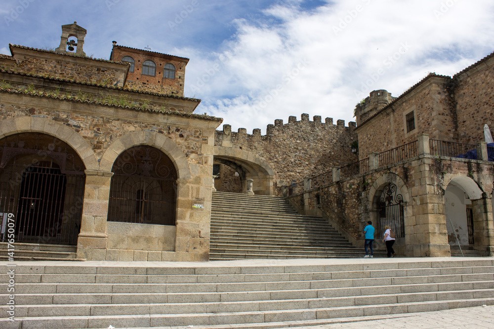 Caceres, Spain. The Arco de la Estrella (Arch of the Star), entrance to the Old Monumental Town, a World Heritage Site