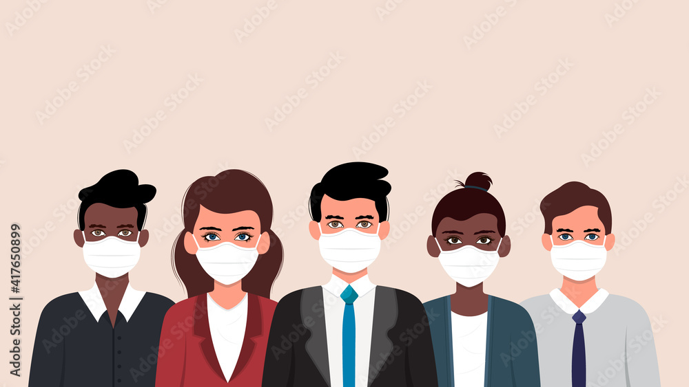 Group of people wearing medical mask to prevent from corona virus. Vector illustration. Group of people wearing medical mask to prevent from corona virus. Vector illustration.