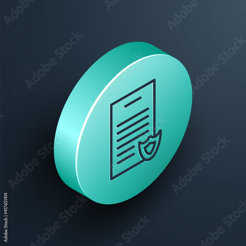 Isometric line Firearms license certificate icon isolated on black background. Weapon permit. Turquoise circle button. Vector.
