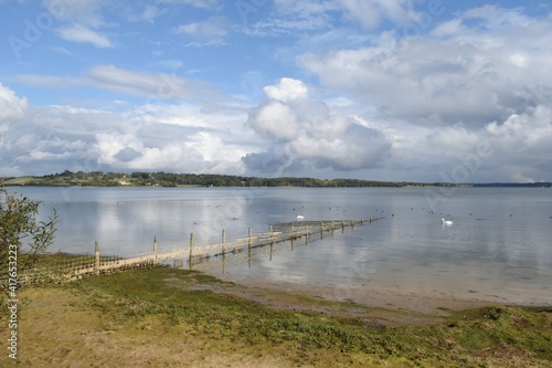 Scenic sunny views over Rutland Water  reservoir and nature reserve in the East Midlands  UK