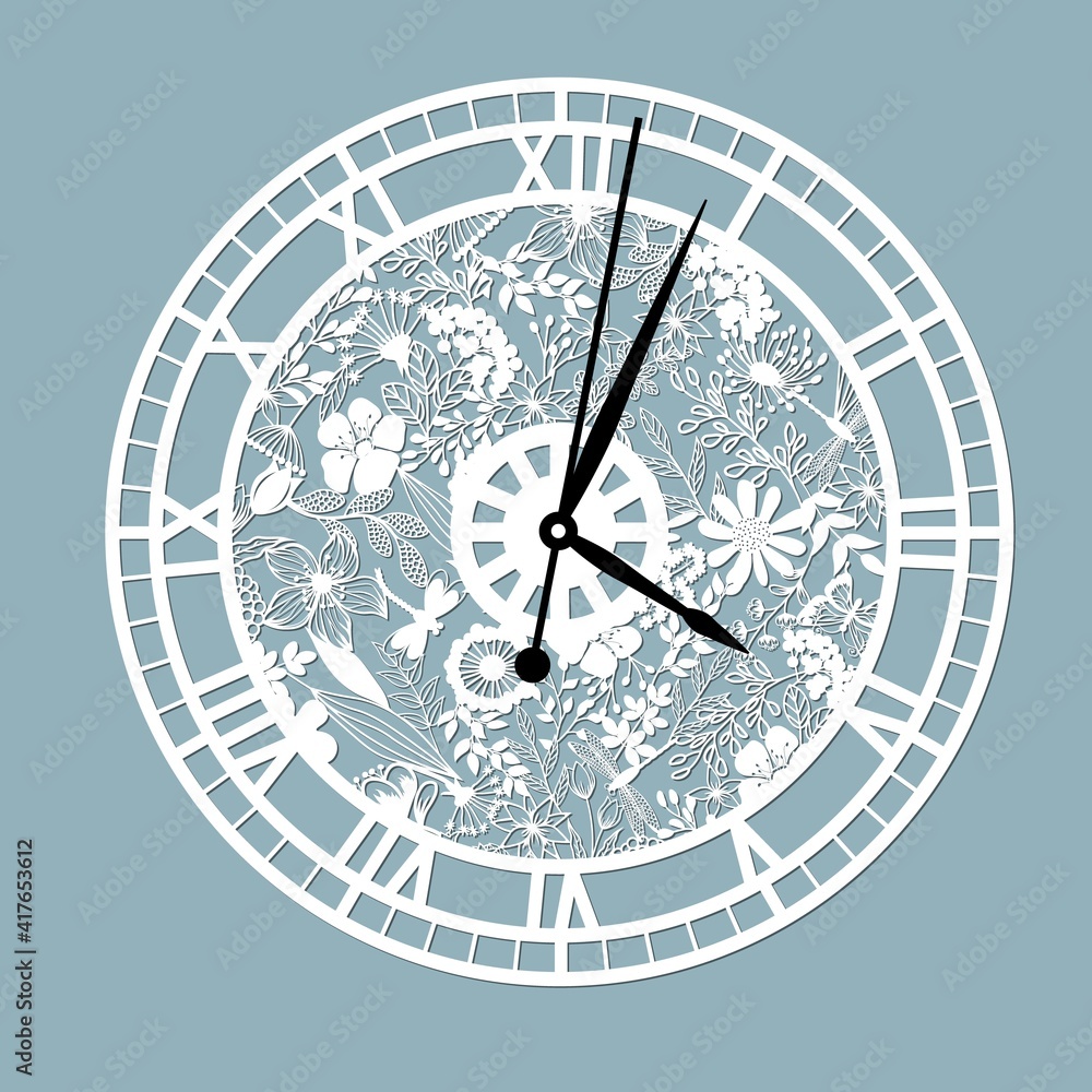 Simple clock face with roman numerals. Vector template for laser cut ...