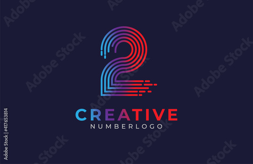 Abstract  Number 2 Logo, number 2 monogram line style, usable for  business,anniversary and tech logos, flat design logo template, vector illustration