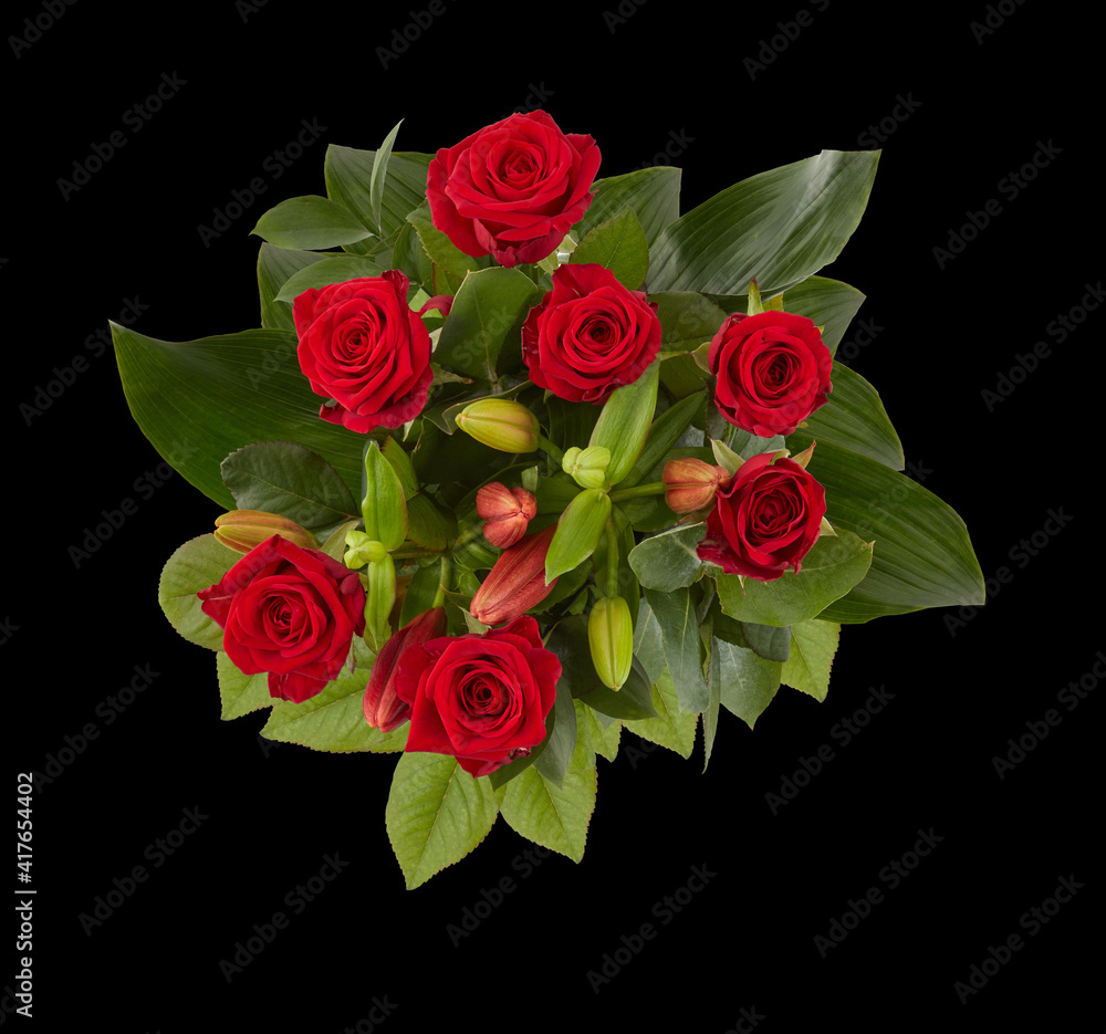 bouquet of red roses isolated on black background with clipping path bouquet of red roses isolated on black background with clipping path