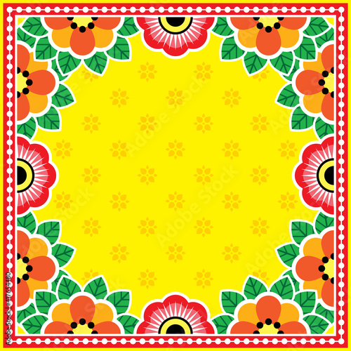 Pakistani or Indian truck art vector floral greeting card or inviation design pattern with no text - template background
 