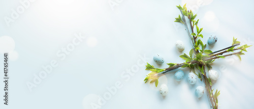 Canvas Print Art Happy Easter Holiday banner or greeting card background with Easter flower c
