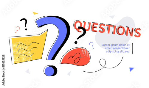 Questions - modern colorful flat design style web banner