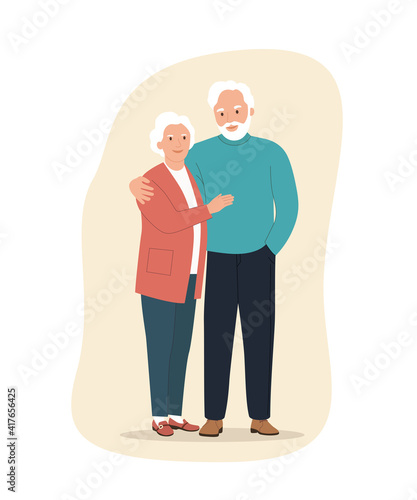 Elderly woman and man isolated. Vector flat style cartoon illustration.